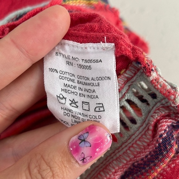 🦋 DRA Los Angeles Red Striped Off the Shoulder Casual Summer Vacation Colorful - Picture 5 of 9